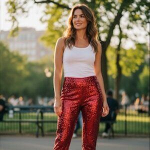 Tipsy Elves Sparkling Red Sequin Leggings - Size 1X NEW